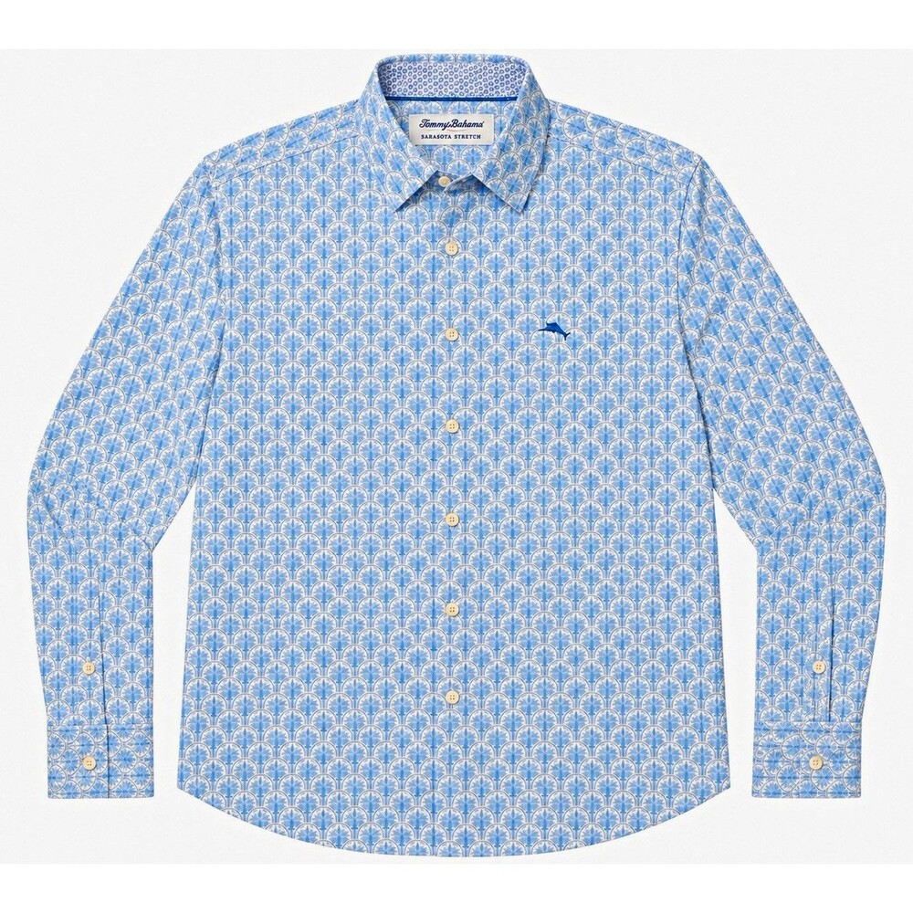 Tommy Bahama Sarasota Stretch Geometric Long Sleeve Button-Up Blue/White Men’s S